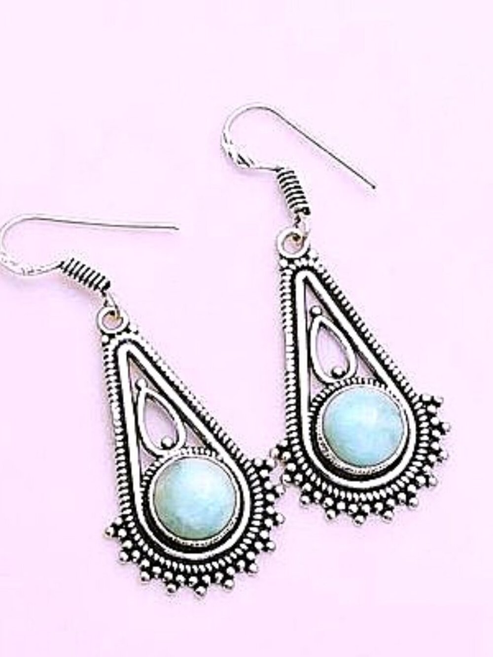 Larimar Gemstone Sterling Silver Drop Dangle Earrings